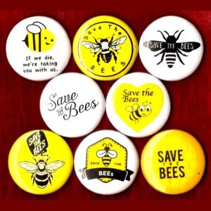 Save the bees buttons badge pins set of 8